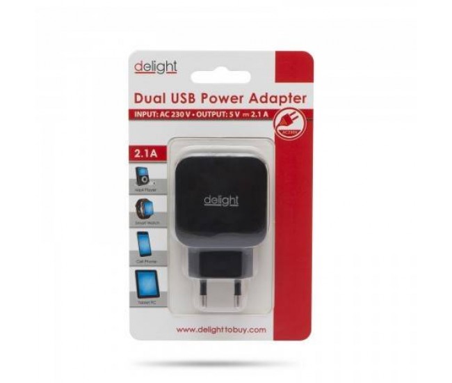 Incarcator alimentator retea la 2x USB 2.1A negru Delight