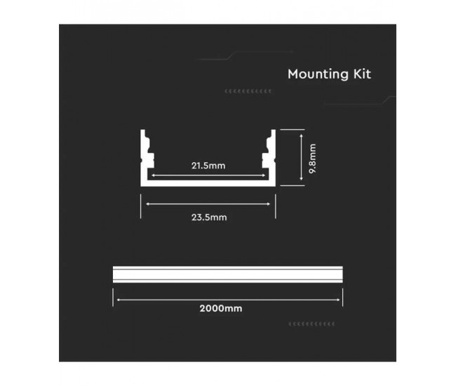 Profil aluminiu pentru banda LED 2m 23.5mm x 10mm alb SKU-3367 V-tac