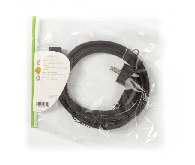Cablu de alimentare 3x1.5mm Schuko tata cotit - IEC-320-C13 2m negru cupru 10A Nedis
