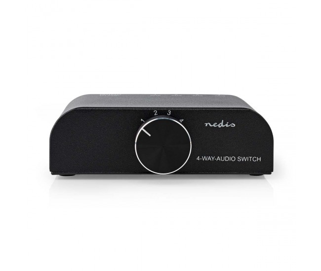 Comutator audio analogic 3x RCA Stereo mama - 1x RCA Stereo mama + Jack 3.5 mm iesire casti negru Nedis ASWI2424AT