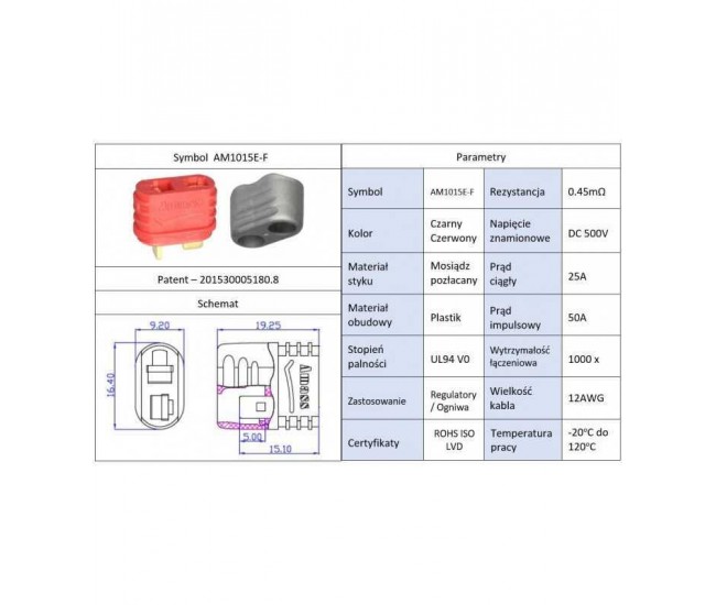 Mufa alimentare DC mama PIN 2 pe cablu lipite 25A AM-1015 AMASS