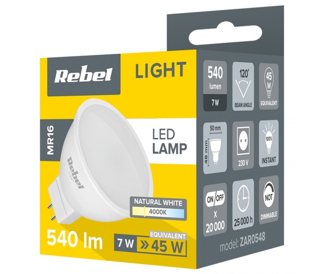 Bec LED 7W MR16 GU4 4000K 230V REBEL ZAR0548