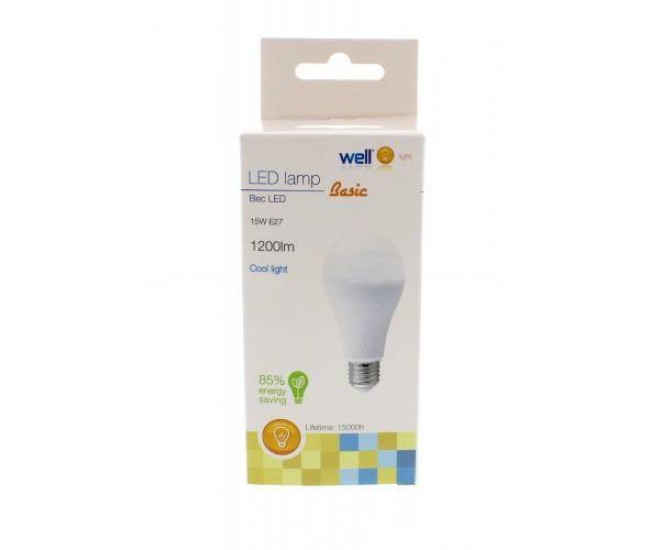 Bec cu LED A65 E27 15W 1200lm 230V lumina naturala 4000K Basic Well