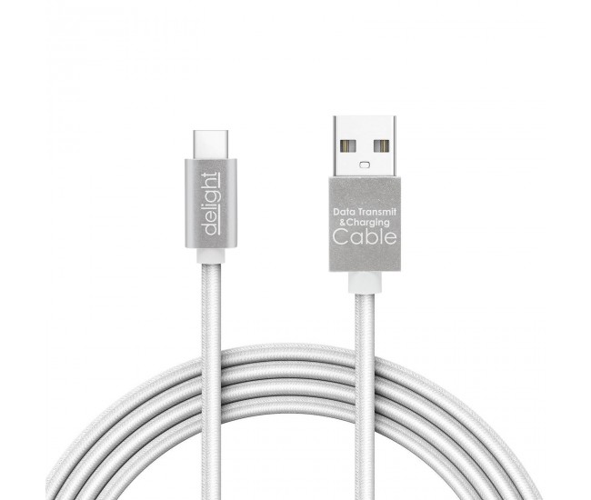 Cablu de date USB type C 1m argintiu cu iluminare LED rosu delight