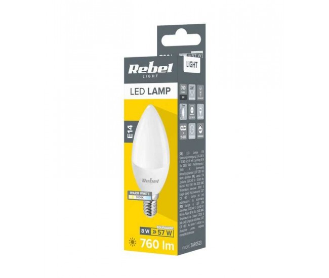 Bec LED E14 8W 760lm 3000K 230V REBEL ZAR0523