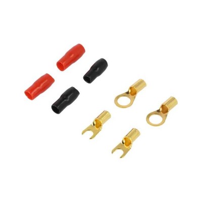 Set 4 papuci terminal 10GA 4mm izolati rosu si negru tip furca si inel pentru sertizare 4CarMedia TERMINAL-SET-10GA