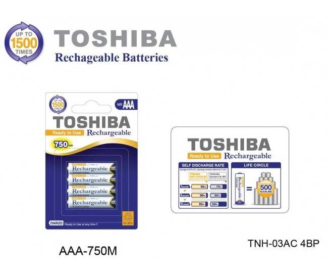 Set 4 acumulatori TOSHIBA NI-MH AAA 750mAh 1.2V Ready to Use TNH-03AC 4BP