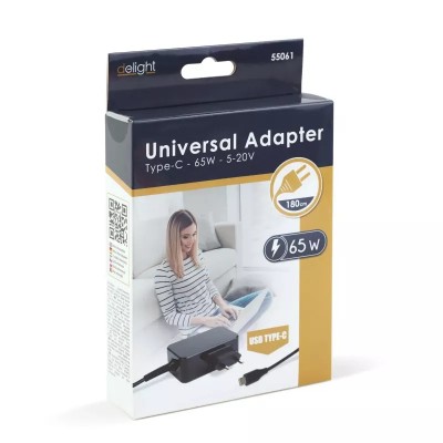 Adaptor incarcator USB-C 65W 5-20V 1.8m negru delight 55061