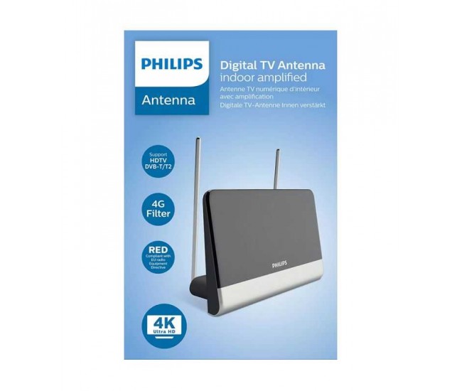 Antena TV DIGITALA 4K ULTR HD PHILIPS SDV6222/12 cu amplificare 48dB HDTV DVB-T/T2 FM