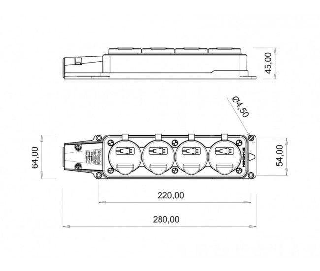 Fisa SCHUKO cauciuc cu capac Bemis BK1-1402-3614 2P+E 4 iesiri 16A 250V IP54