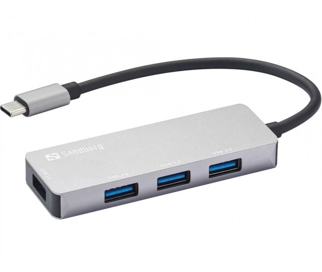 Hub USB type C - 1x USB 3.0 + 3x USB 2.0 aluminiu Sandberg 336-32