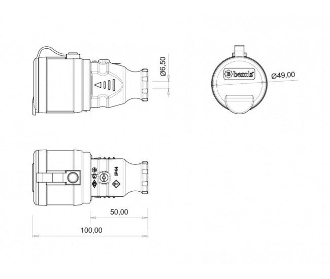 Fisa SCHUKO cauciuc cu capac Bemis BK1-1402-2311 2P+E 16A 250V IP44