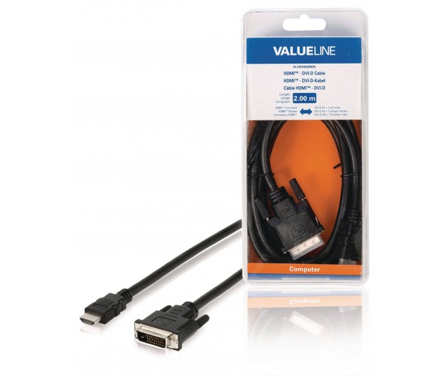 Cablu HDMI-DVI-D conector HDMI - DVI-D 24+1 tata 2m Valueline