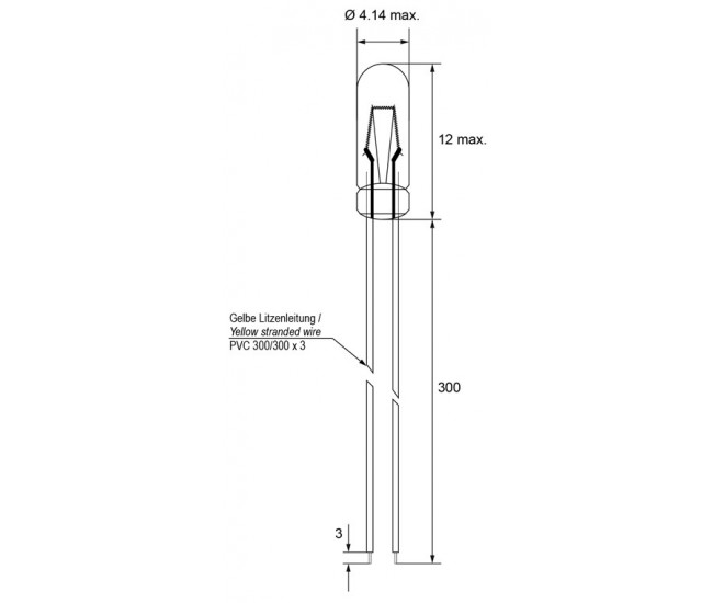 Bec T1¼ 4.14mm Subminiatura 14V 80mA 1.1W incandescent alb-cald 2700K cu fir 30cm 9401 Goobay