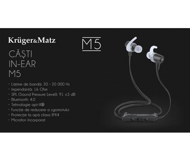 Casti bluetooth IPX4 M5 alb Kruger&Matz