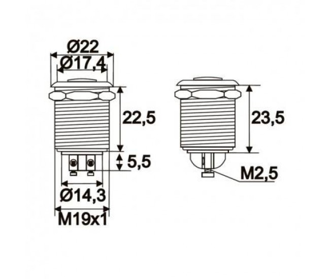 Buton 1 circuit 2A 250V OFF-ON fara retinere metal resistent la apa