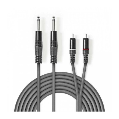 Cablu audio stereo 2x 6.35 mm Jack tata - 2x RCA tata 1.5m gri Nedis