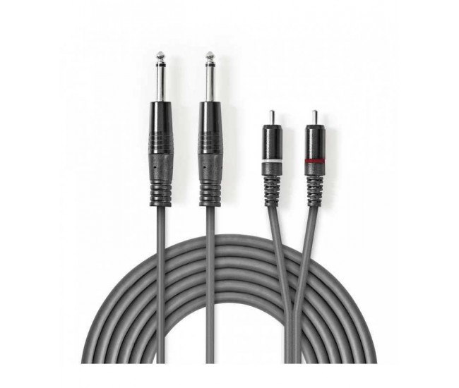 Cablu audio stereo 2x 6.35 mm Jack tata - 2x RCA tata 1.5m gri Nedis