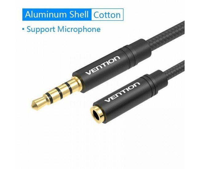 Cablu prelungitor audio stereo 4 pini Jack 3.5 mm mama-tata 5m aurit negru VENTION BHBBJ