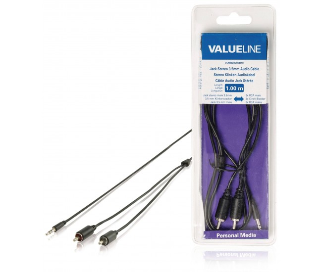 Cablu audio jack stereo 3.5 mm tata - 2x RCA tata 1m negru Valueline