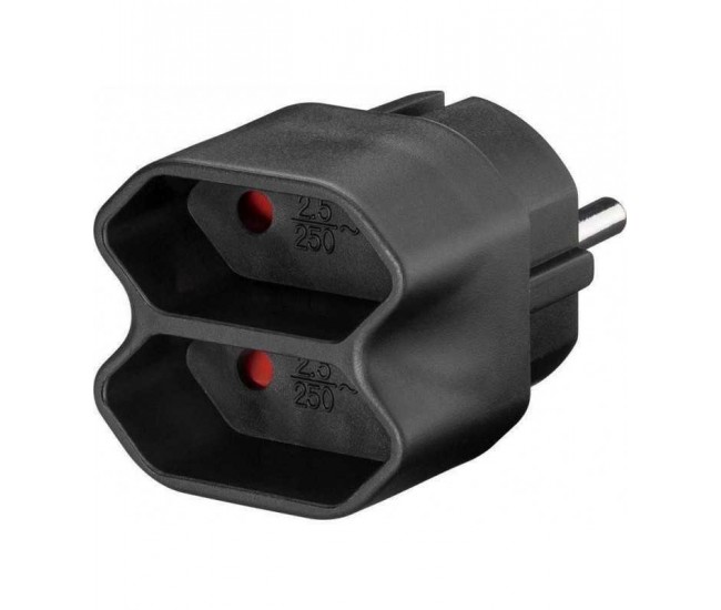 Adaptor Stecher Schuko - 2x Euro mama negru Goobay