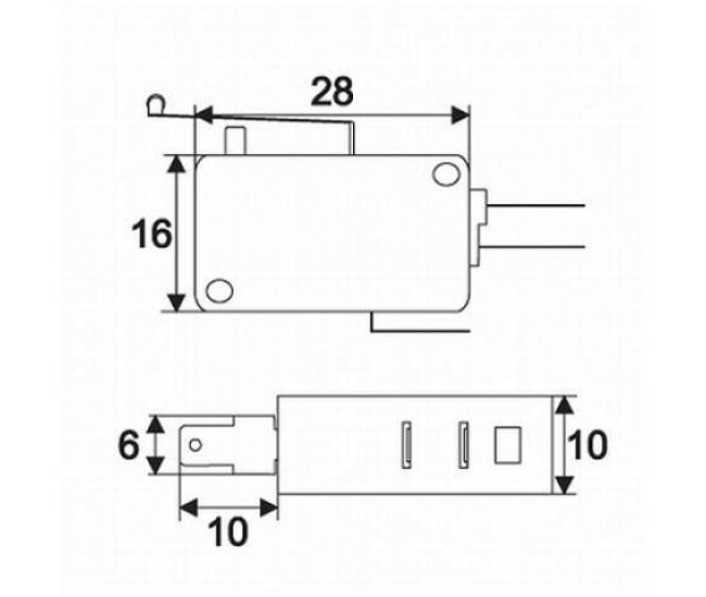 Microinterupator 1 circuit 16A 250V ON-ON cu lamela 30mm si rola 28x16x10mm 09009