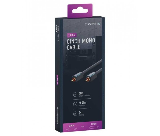 Cablu Profesional CLICKTRONIC audio 1x RCA 1m tata-tata aurit OFC cupru COAX 75 ohm Dublu ecranat 70443