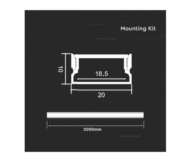 Profil aluminiu pentru banda LED 2m 20mm x 10mm V-TAC SKU-23174