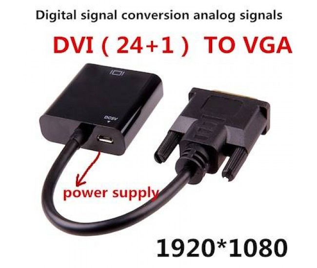 Cablu adaptor Full HD 1080p 60Hz ACTIV DVI-D 24+1 tata - mama VGA 0.2m +3.5 mm cablu +USB alimentare