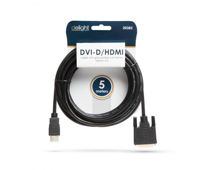 Cablu 24+1 DVI-D la HDMI 5m v2.0 10.2Gbps aurit Delight