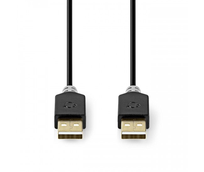 Cablu USB 2.0 A tata - A tata 2m Hi-Speed 480Mbps antracit Nedis