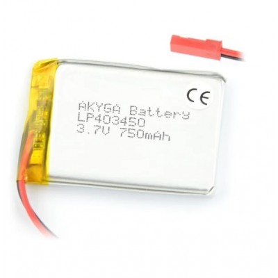 Acumulator Lithium Poliymer 06033 750mAh 1S 3.7V conector JST-BEC 50x34x4mm AKYGA Battery