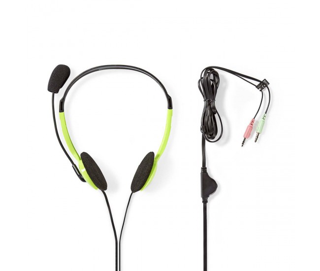 Casti PC On-Ear Nedis 2x3.5 mm 2m verde cu microfon