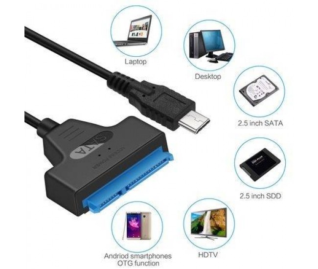 Convertor USB Type C - SATA 22 pini max 6TB HDD 2.5 si SSD