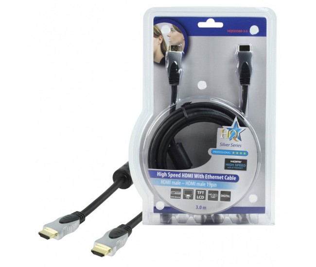 Cablu HDMI tata - HDMI tata High Speed cu Ethernet 3m HQ