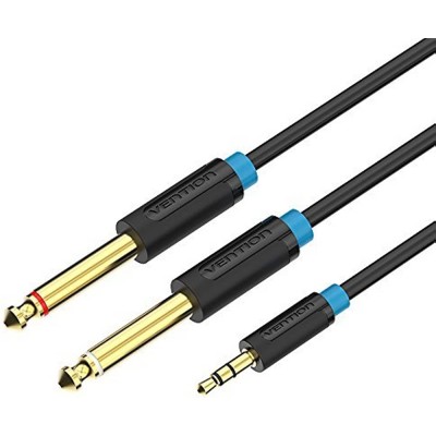 Cablu audio 3m 4mm Jack 3.5 mm 3pin mufa tata - 2x Jack 6.3 mm mufa tata cupru aurit negru PVC VENTION BACBI