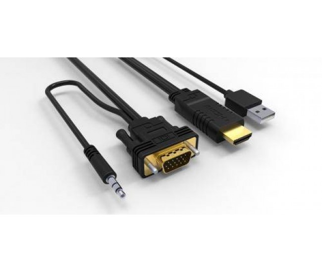 Cablu HDMI cu chip la VGA cu audio si alimentare USB 1.8m WELL