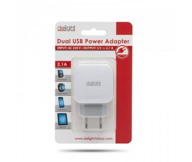 Incarcator alimentator retea la 2x USB 2.1A alb Delight