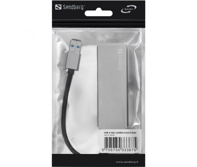 Hub USB 3.0 - 1x USB 3.0 + 3x USB 2.0 aluminiu Sandberg 333-67