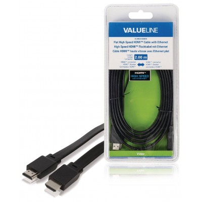 Cablu HDMI tata - HDMI tata plat 2m 4K High Speed cu Ethernet Valueline