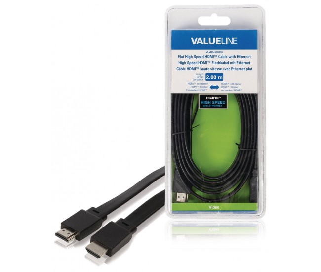 Cablu HDMI tata - HDMI tata plat 2m 4K High Speed cu Ethernet Valueline