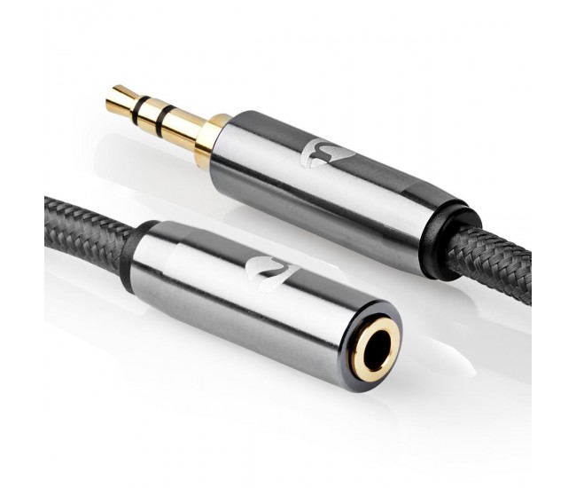 Cablu audio Jack stereo 3.5 mm tata - 3.5 mm mama Nedis 2m gri metal