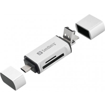 Cititor de carduri SD MicroSD cu conectare USB type C USB Micro USB Sandberg 136-28 argintiu