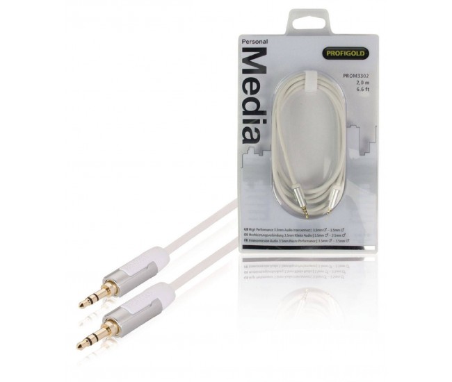 Cablu audio stereo JACK 3.5 mm tata - tata 2m OFC alb Profigold