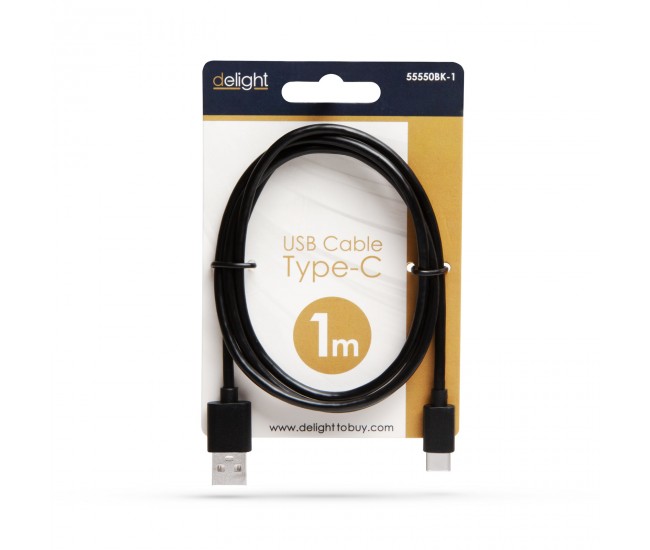 Cablu de date/incarcare USB-USB Type C negru 1m delight 55550BK-1