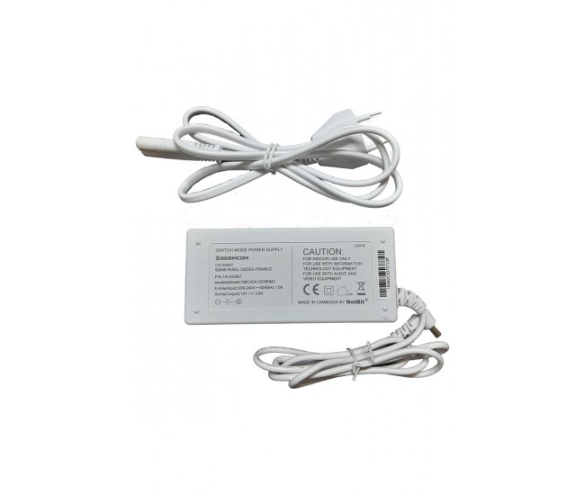 Alimentator 200-240V - 12V 3.8A cu mufa 5.5x2.5 mm alb cu cablu de alimentare (507) NBC45A120380M2