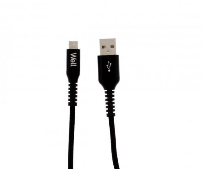 Cablu de date si incarcare micro USB 2.1A 1m Well negru