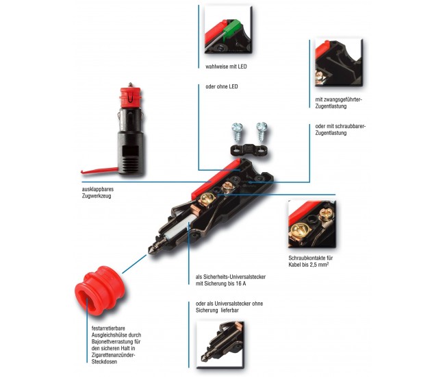 Mufa bricheta auto 16A 12V/24V terminale cu surub si cu siguranta Pro Car 67722010