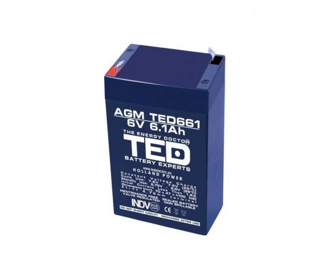 Acumulator AGM VRLA 6V 6.1A 70mm x 48mm x h 101mm F1 TED Battery Expert Holland