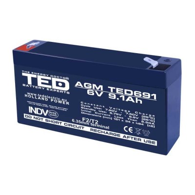 Acumulator AGM VRLA plumb acid 6V 9.1A 151x34xh95mm F2 TED Battery Expert Holland TED002990 5949258002990